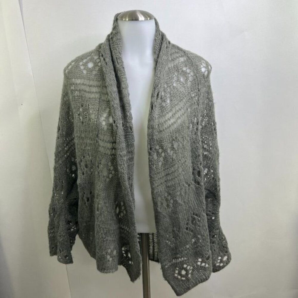 Wooden Ships Cocoon Sweater S‎ M Gray Open Knit Batwing Cardigan Mohair Wool